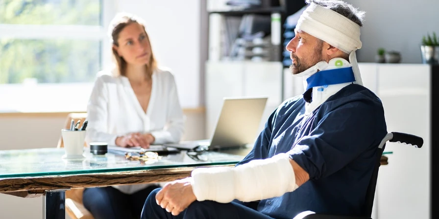 Injured client talking to his attorney.