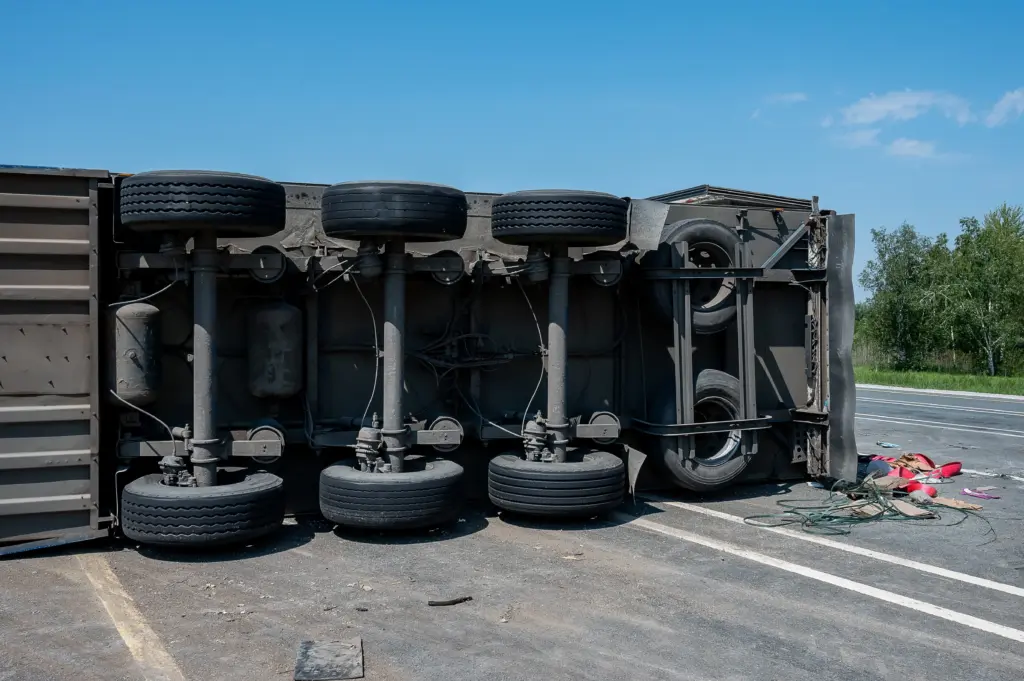 flipped over big rig truck.
