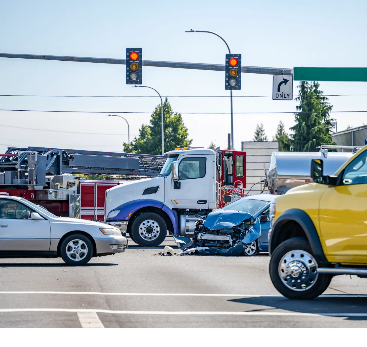 Commercial truck accident in an intersection.
