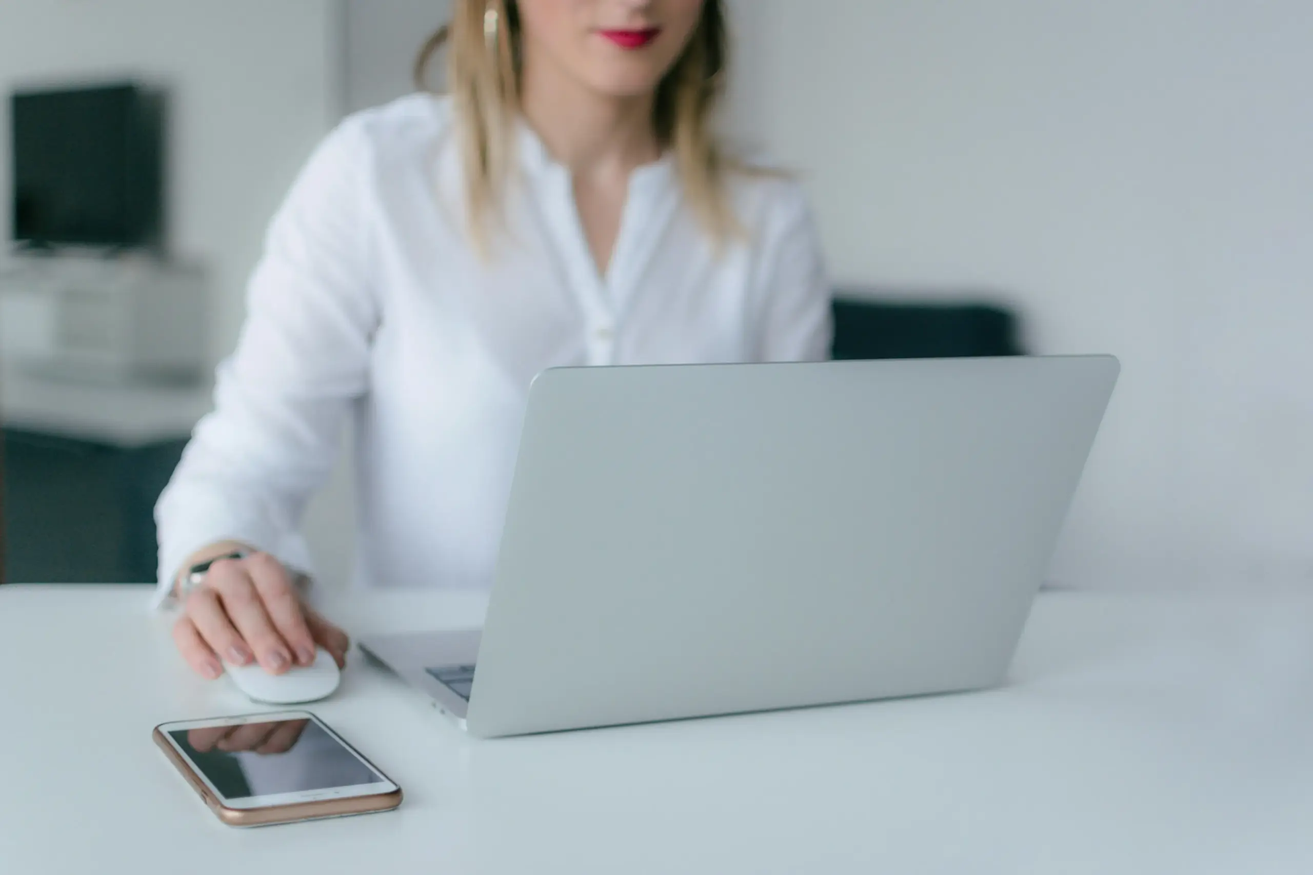 Female attorney using a computer.