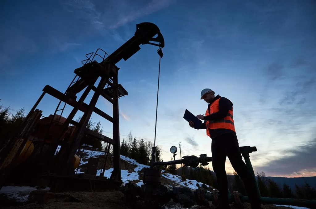 A man in an oil field.