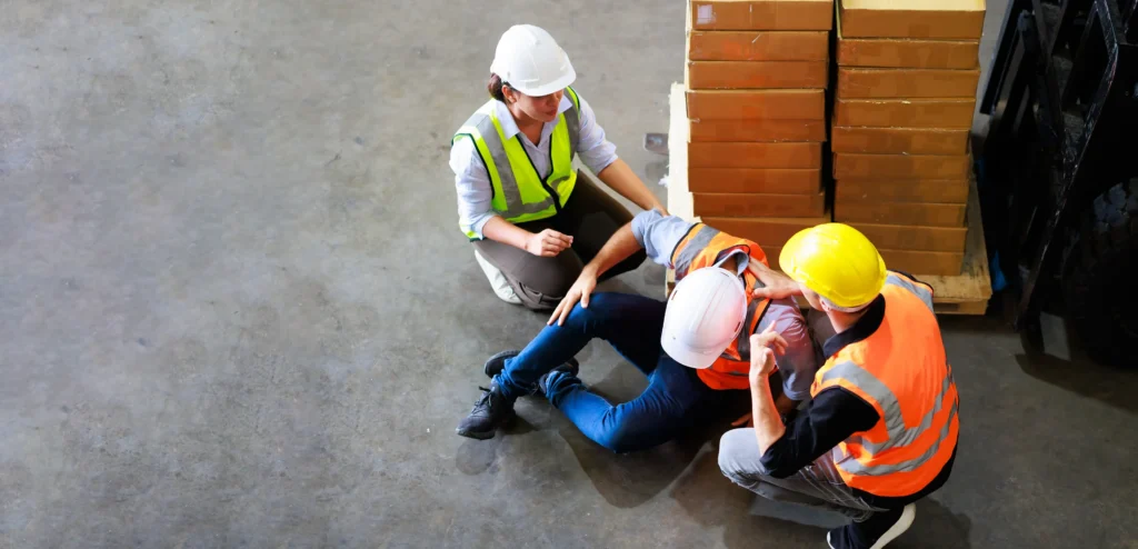An employee injured on the ground.