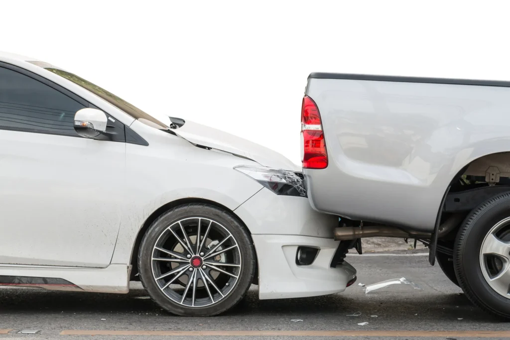 A car rear ended a truck.