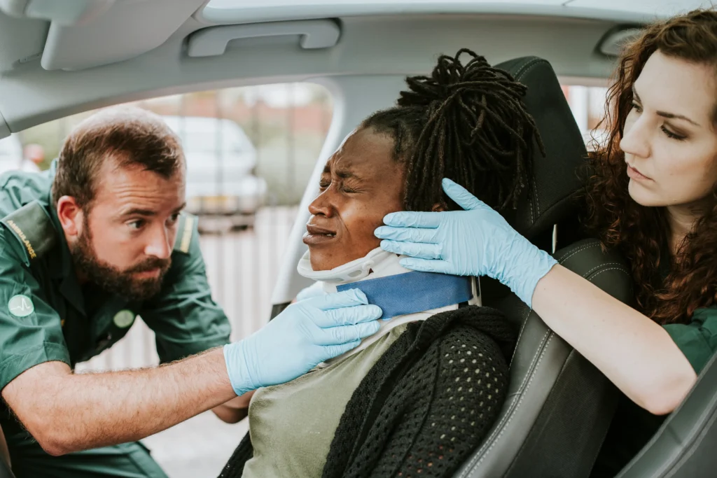 A woman with an injured neck in a drunk driving accident.